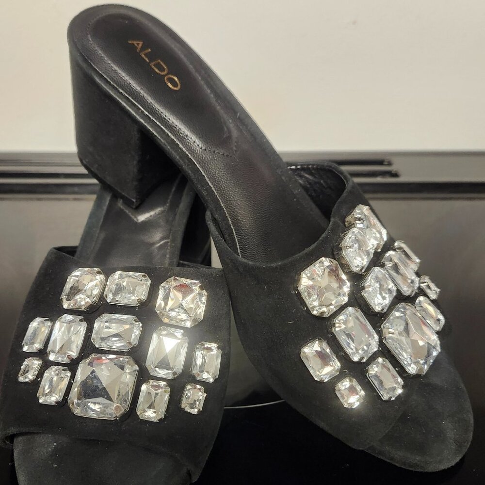 Aldo Sakuraa Black Leather Slip On Mules Size 7.5 NWOB